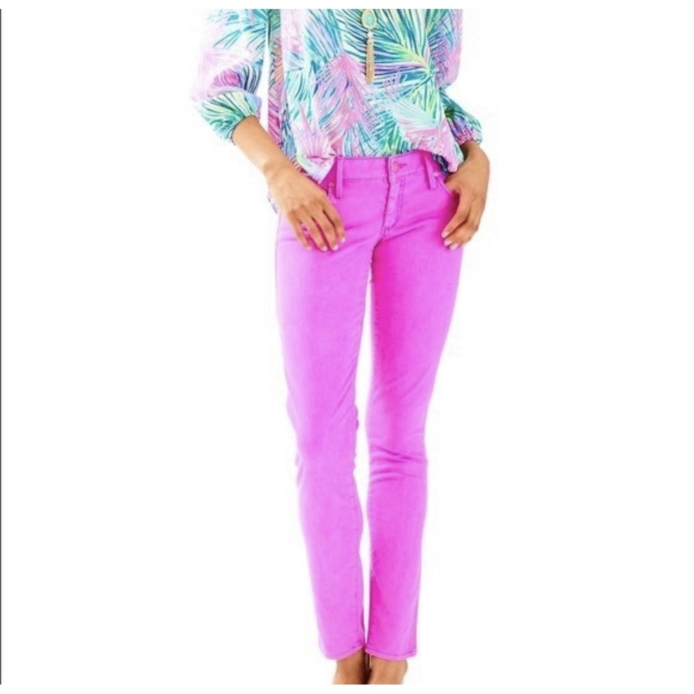 Lilly Pulitzer Hot Pink Worth Skinny Straight Jeans Size 6 Vibrant Tropical